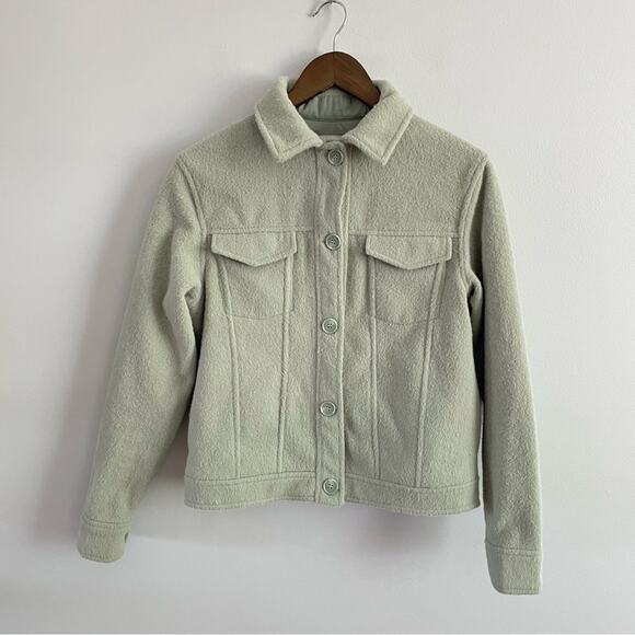 Joie | Women’s Fuzzy Sage Green Boxy Cropped Shacket Jacket Button Down Collared - Picture 1 of 12